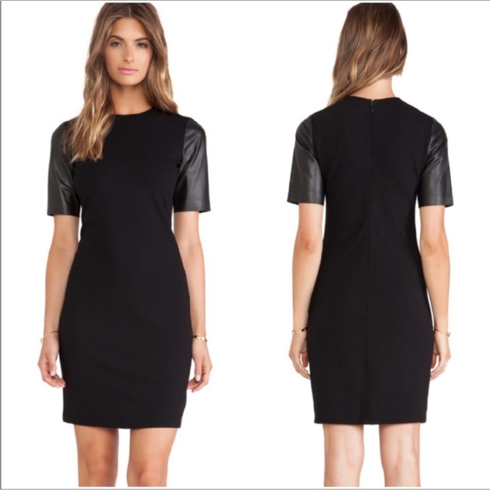 Vince Revolve Sleeve Pencil Dress Leather Sleeves